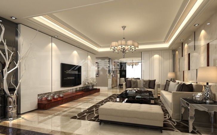 亚华香舍138平欧式风装修案例图—客厅