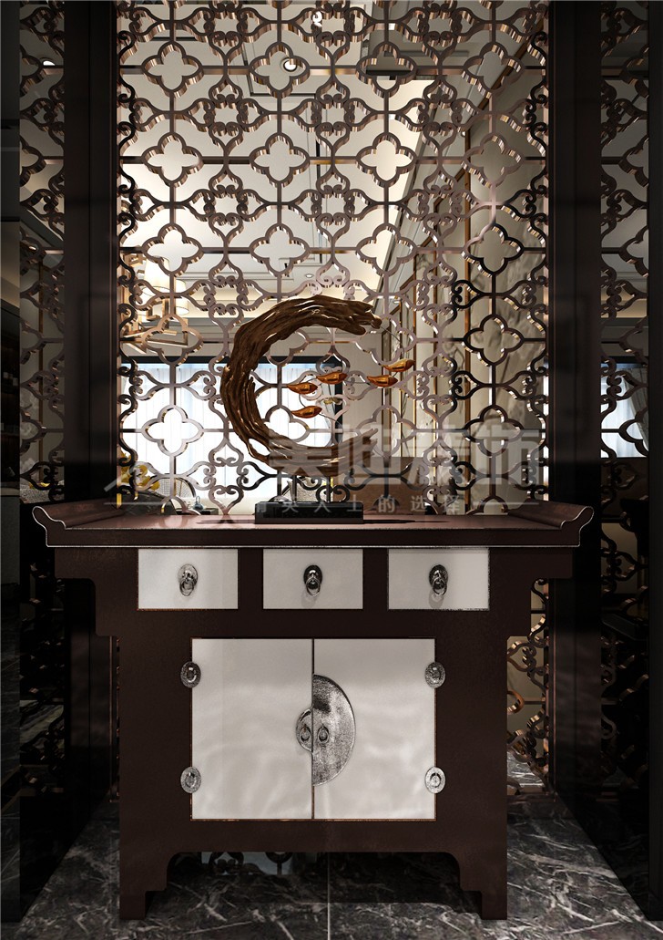 晟通牡丹舸144平新中式风装修案例图—玄关