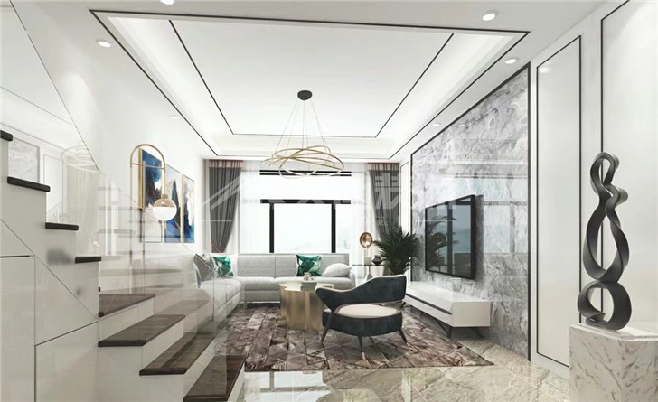 天麓商层165平后现代装修案例图—客厅