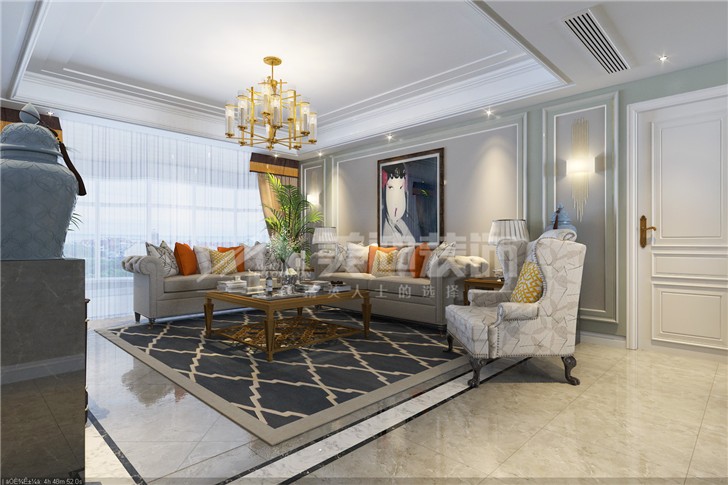 天玺湾156平美式风装修案例图—客厅