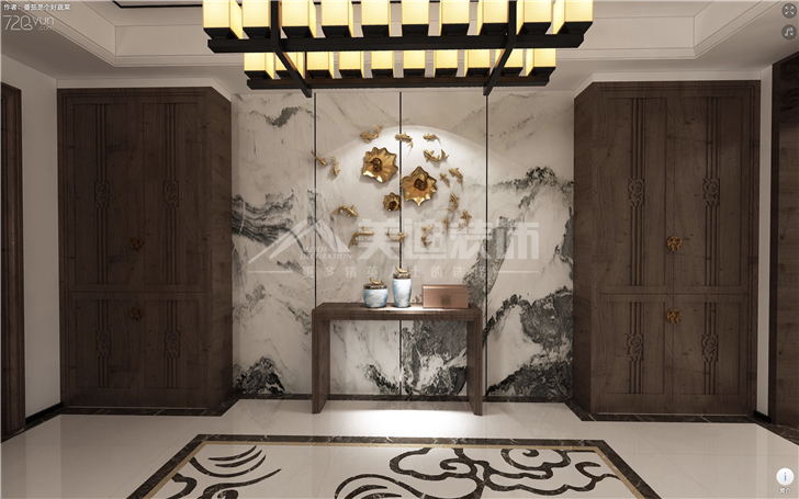 北辰中央公园132平新中式风装修案例图—过道