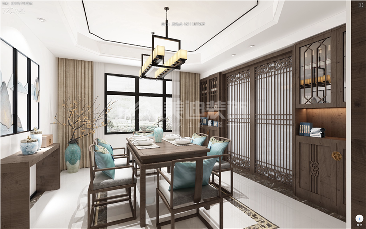 北辰中央公园132平新中式风装修案例图—餐厅