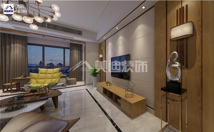 保利香槟国际111平现代风装修案例图—客厅