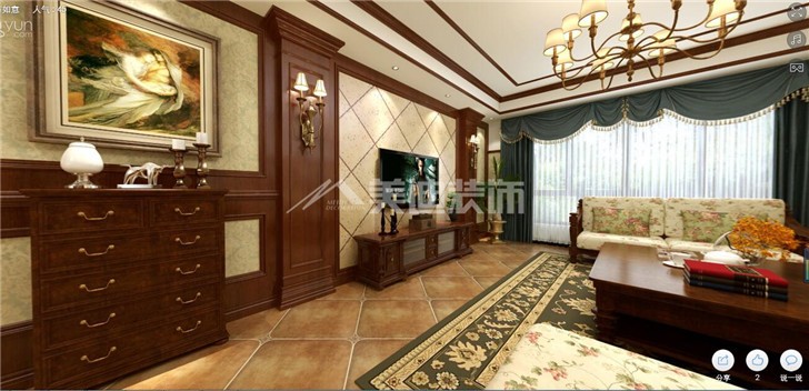 山水嘉园158平美式风装修案例图—客厅