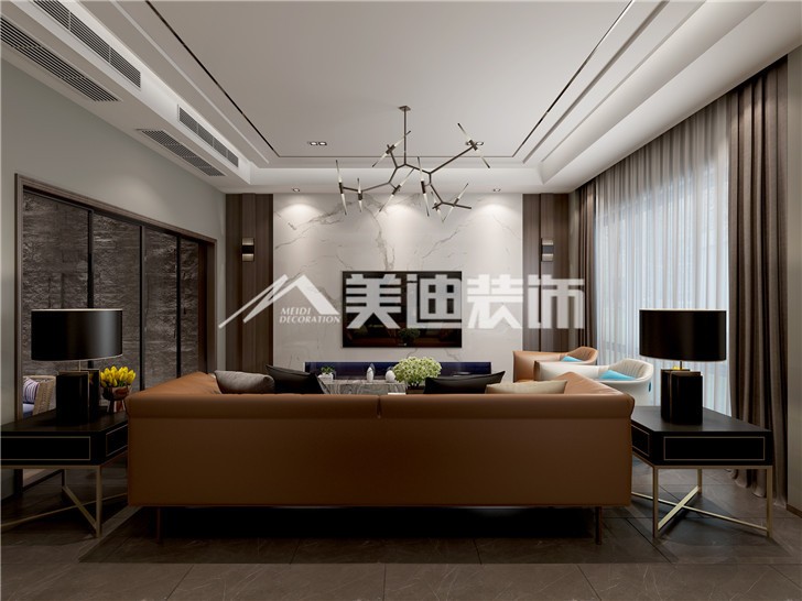 双湾国际190平现代风装修案例图—客厅