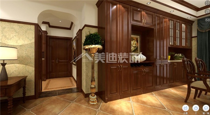 山水嘉园158平美式风装修案例图—客厅