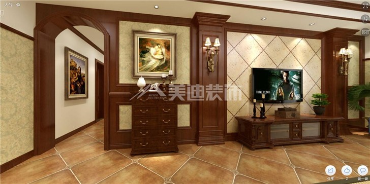 山水嘉园158平美式风装修案例图—客厅