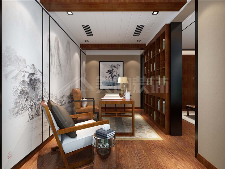 海伦春天174平中式风装修案例图—书房