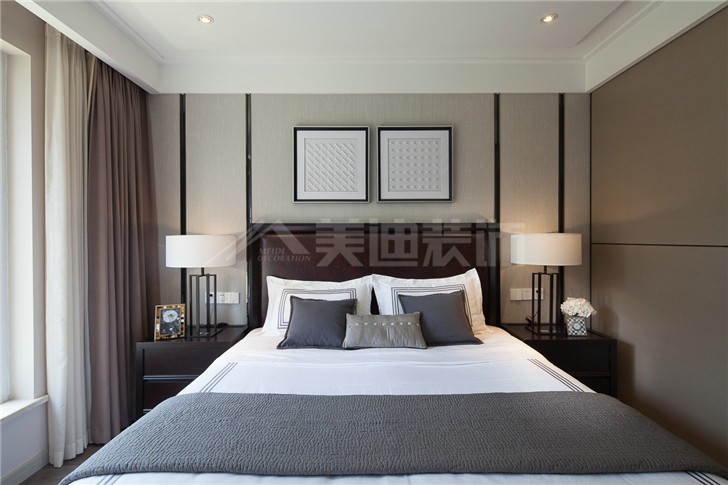 恒基凯旋门132平新中式风装修案例图—卧室