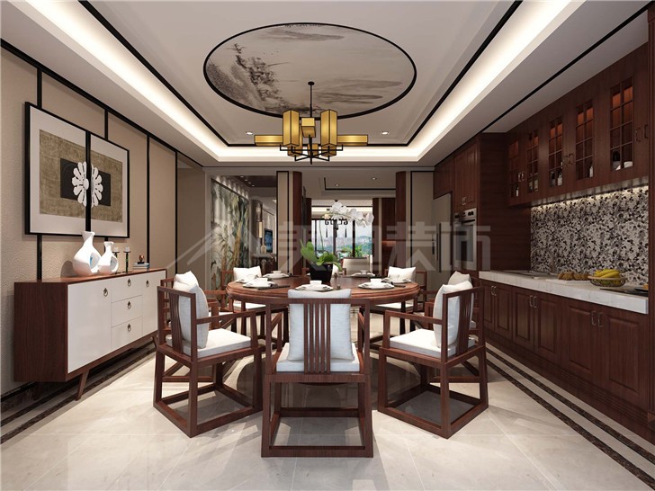 海伦春天174平中式风装修案例图—餐厅