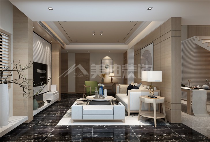 艾美潇湘170平新中式风装修案例图—客厅