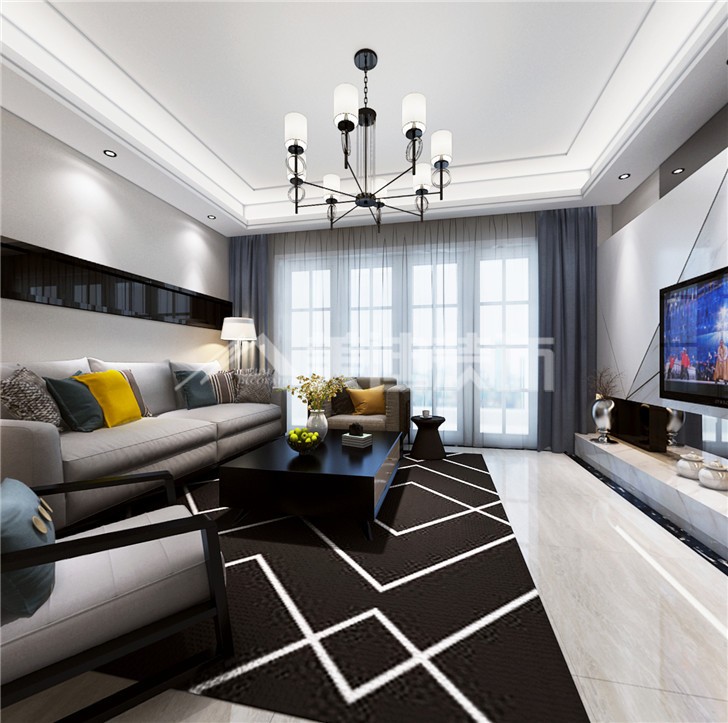 辉煌国际102平现代风装修案例图—客厅