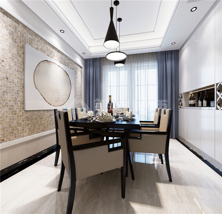 辉煌国际102平现代风装修案例图—餐厅