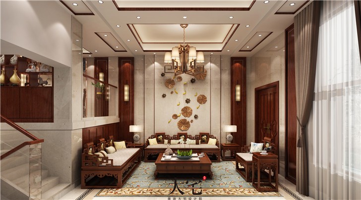 水云间220平新中式风装修案例图—客厅