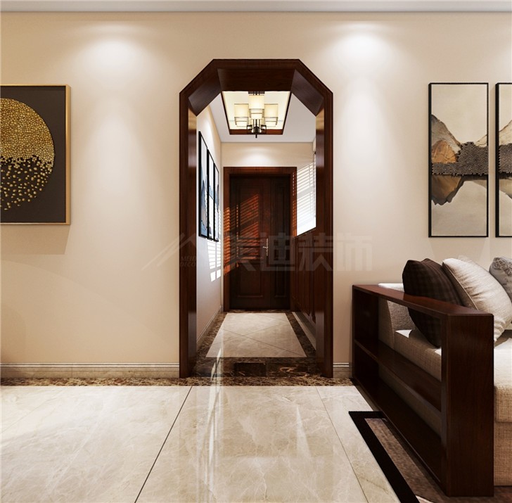 万国城105平新中式风装修案例图—客厅