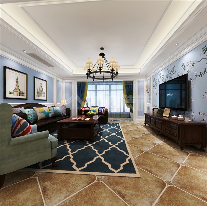 云顶梅溪湖118平简欧风装修案例图—客厅