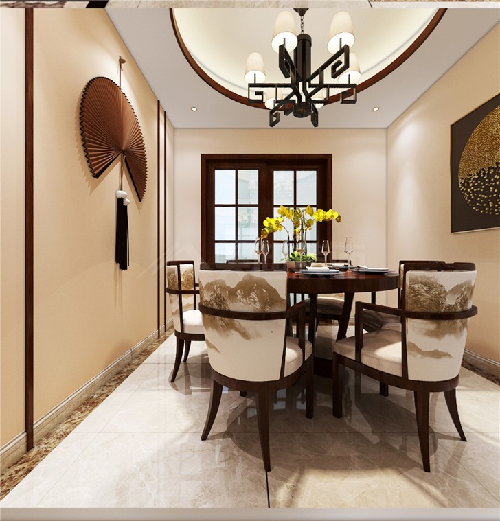 万国城105平新中式风装修案例图—餐厅
