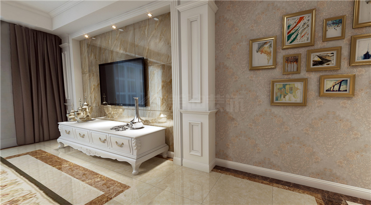 学府华庭113平欧式风装修案例图—客厅