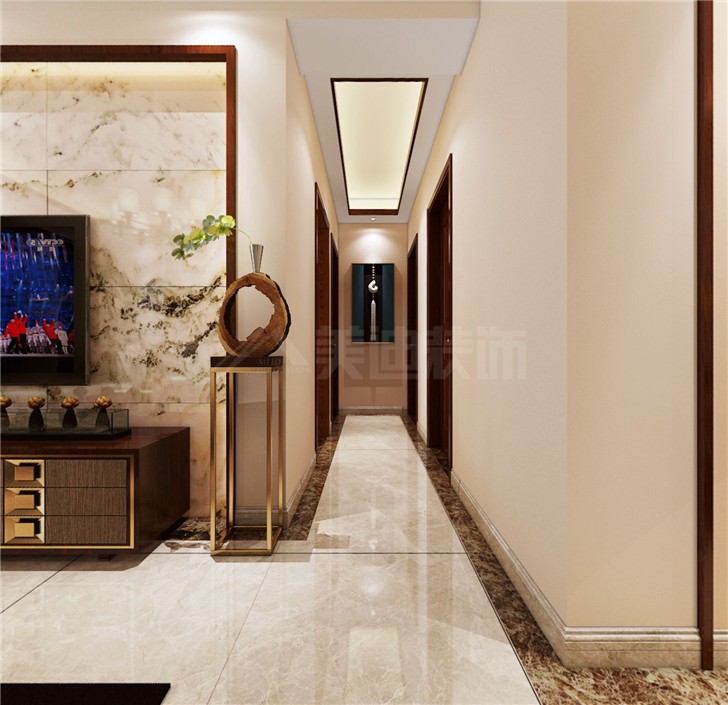 万国城105平新中式风装修案例图—客厅