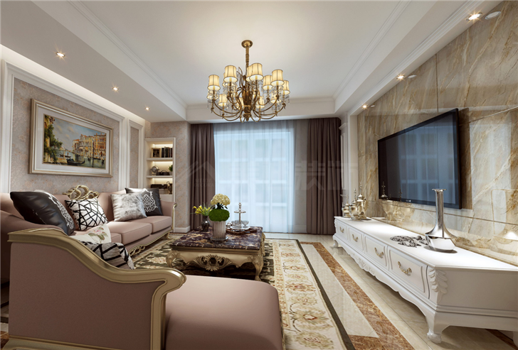 学府华庭113平欧式风装修案例图—客厅