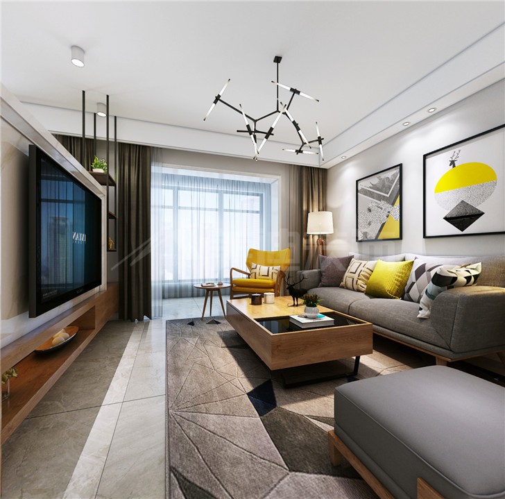 藏珑127平北欧风装修案例图—客厅