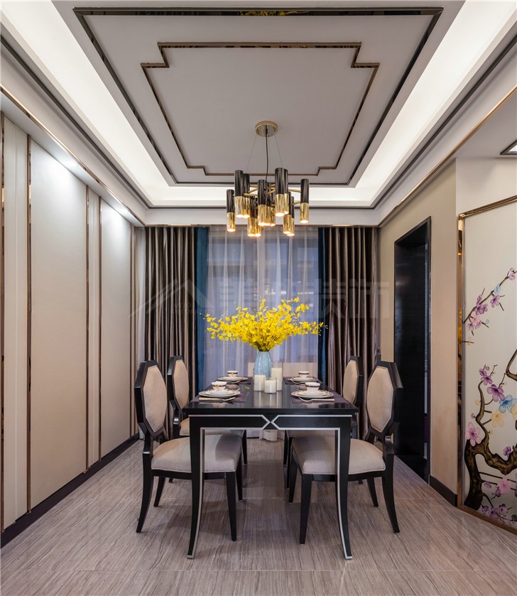 恒基凯旋门150平新中式风装修案例图—餐厅