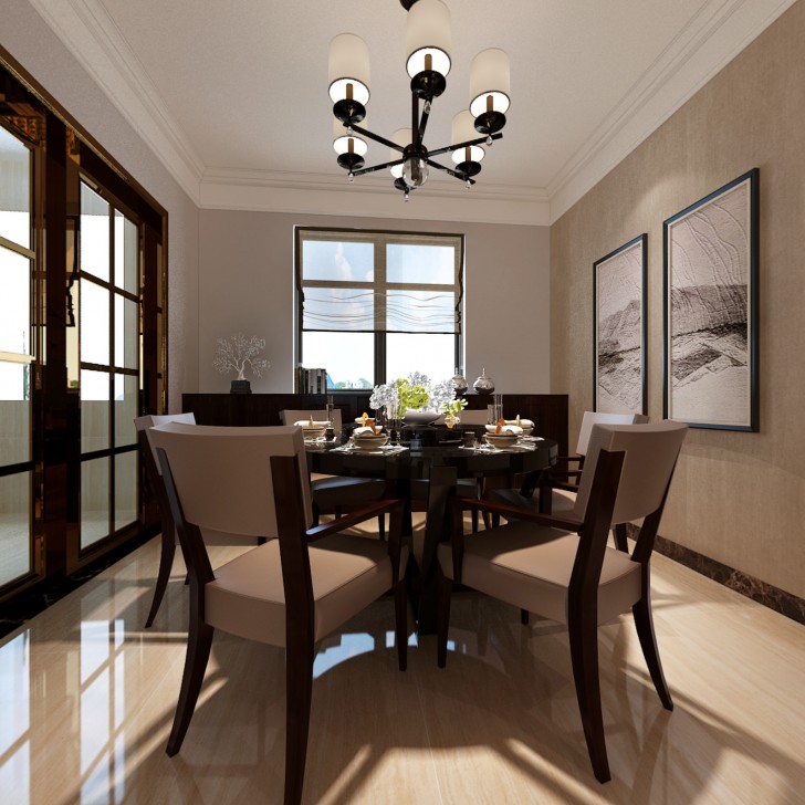 名家翡翠花园113平新中式风装修案例图—餐厅