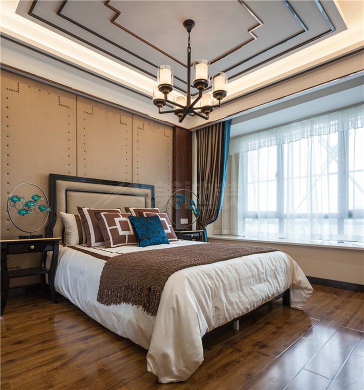 恒基凯旋门150平新中式风装修案例图—卧室
