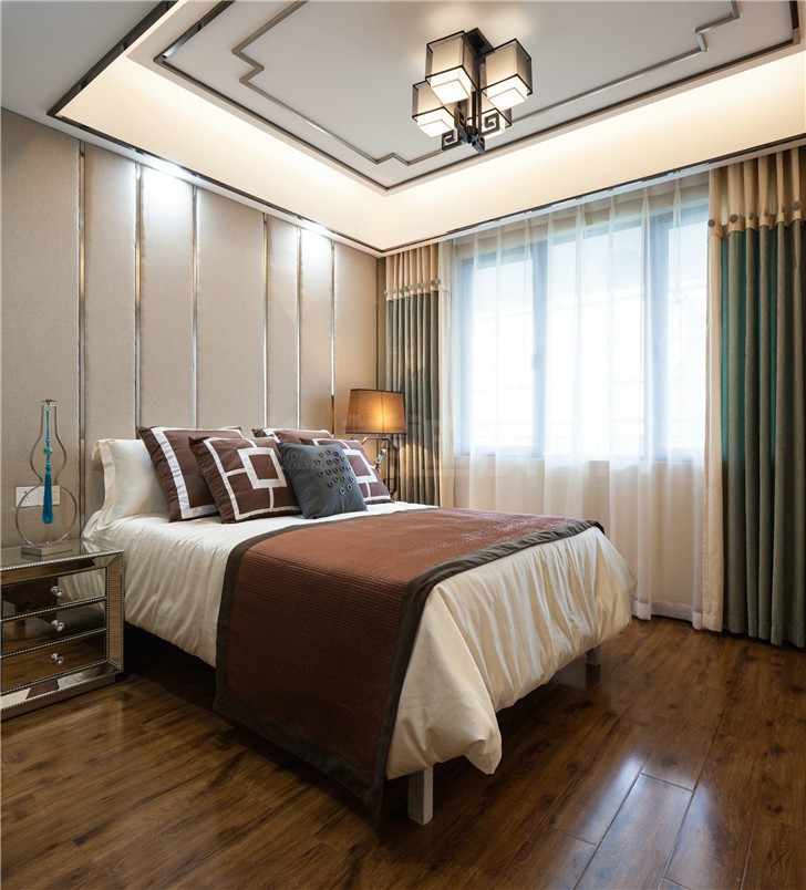 恒基凯旋门150平新中式风装修案例图—卧室
