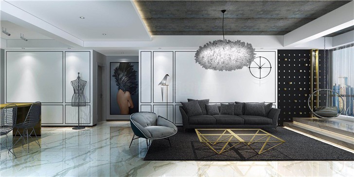北辰三角洲130平现代风装修案例图—客厅
