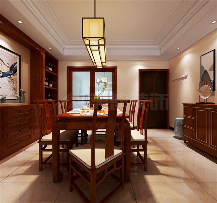天翼未来城140平新中式风装修案例图—餐厅