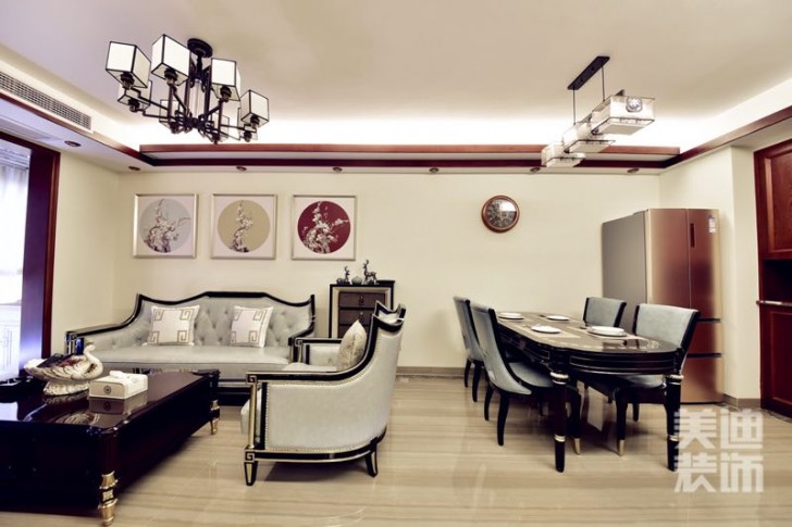 中建信和城88平中式风格装修案例实拍图-客厅