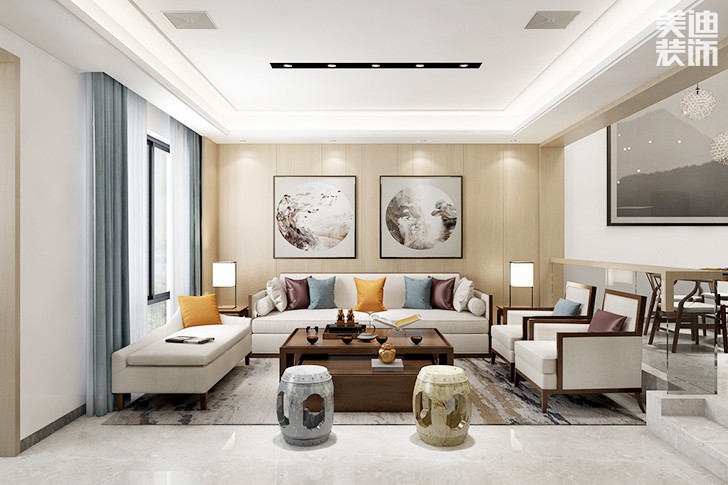 万境水岸300平米新中式装修效果图--客厅