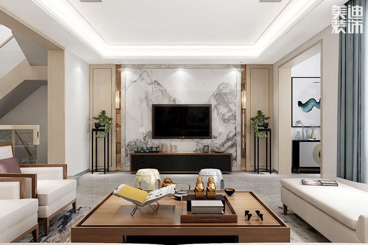万境水岸300平米新中式装修效果图--客厅