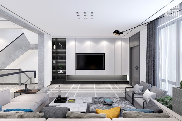 万境水岸280平米混搭新中式装修效果图--客厅