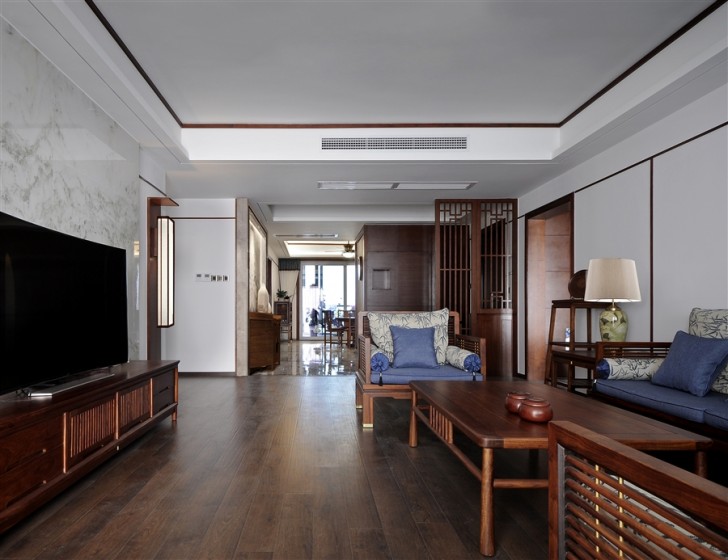 江北明珠132㎡新中式实拍-客厅