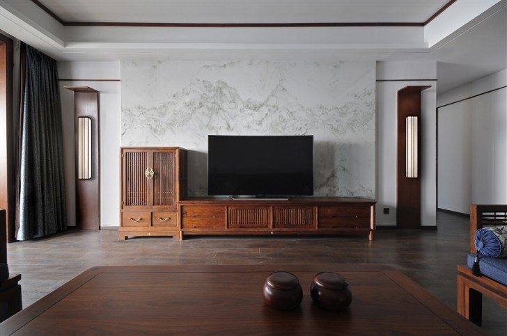 江北明珠132㎡新中式实拍-客厅