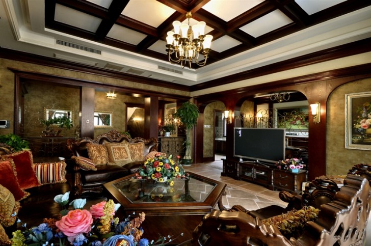 380㎡别墅乡村美式实拍-客厅