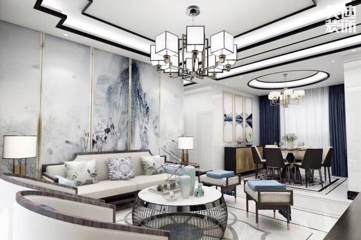 志诚新世界160㎡新中式效果图-客厅