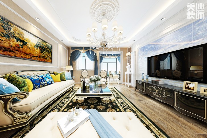 檀香山180平简欧风格装修效果图-客厅