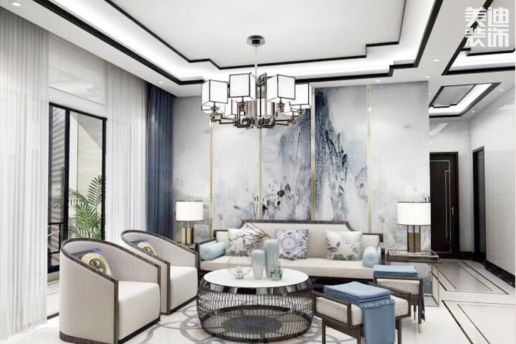 志诚新世界160㎡新中式效果图-客厅