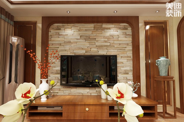 五矿 ▪ 万境水岸新中式140平米装修效果图--客厅