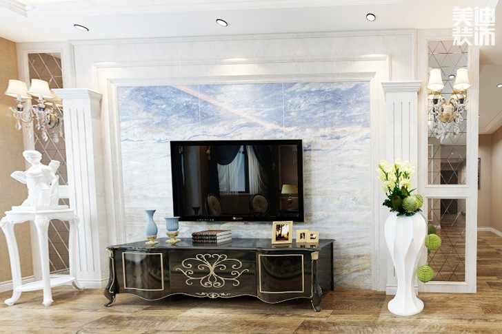 檀香山180平简欧风格装修效果图-背景墙