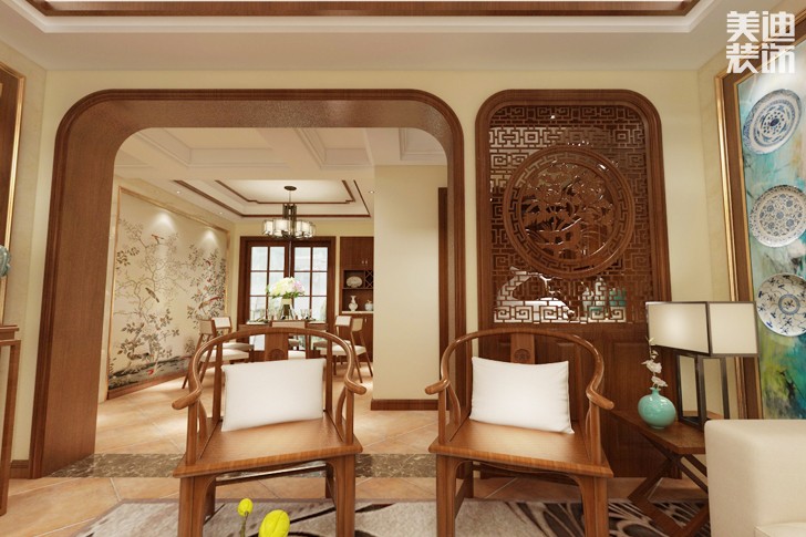 五矿 ▪ 万境水岸新中式140平米装修效果图--客厅