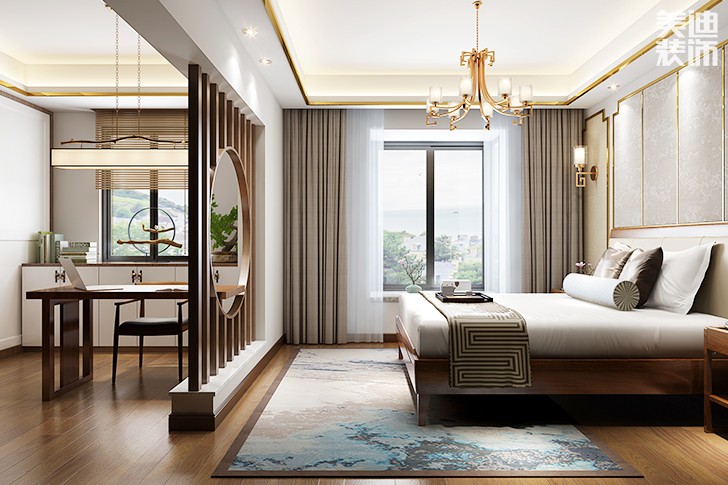 湘江学府新中式150平米装修效果图--主卧套间