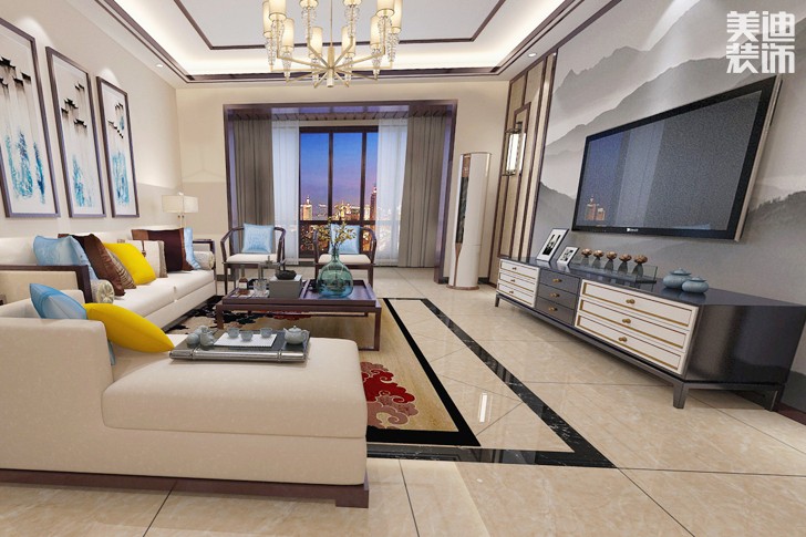 珠山国际150平米中式风格装修效果图-客厅
