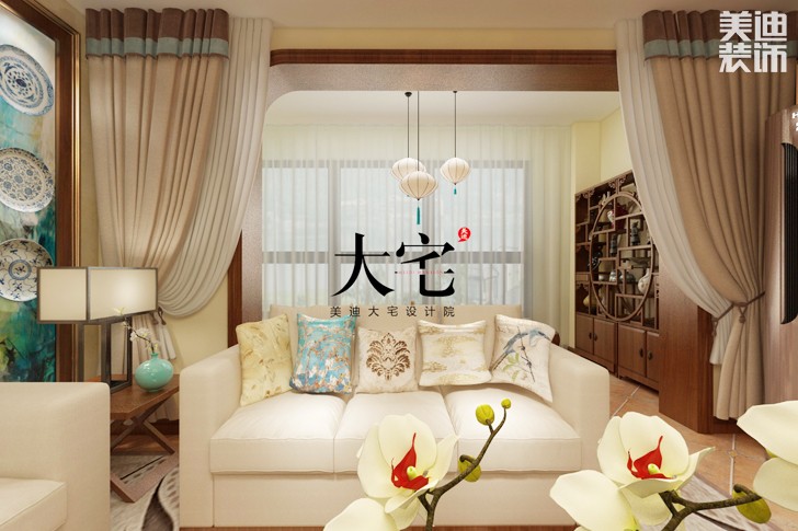 五矿 ▪ 万境水岸新中式140平米装修效果图--客厅