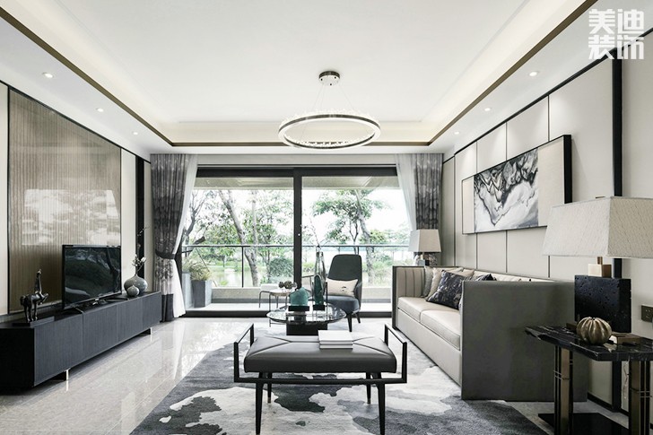 珑湖国际180㎡新中式实拍-客厅