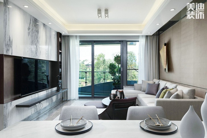 水映名城130㎡现代简约效果图-客厅