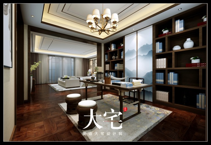 新中式300平米效果图--书房